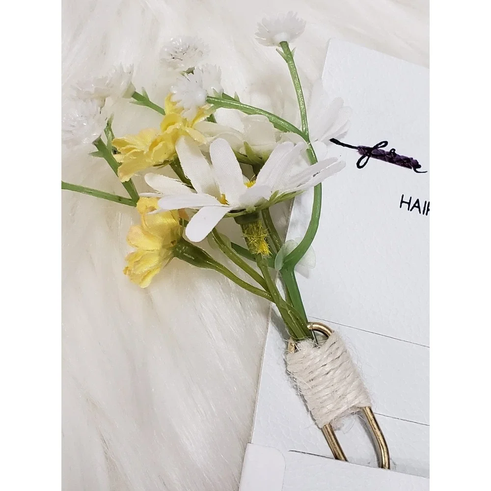 Take It Eazy Hair Pin Free People Daisy Wildflower Babys Breath Gold Tone Fork